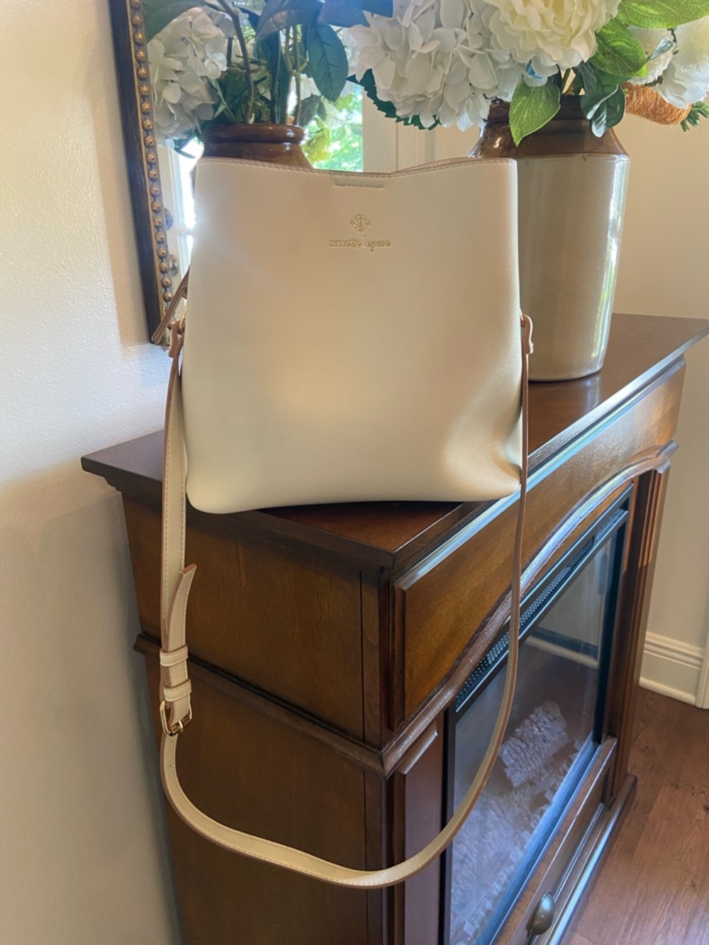 Nanette Laporte Cream Ivory Leather Crossbody Shoulder Bag